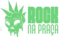 Rock na Praça logo: Cabeça estilizada de criatura verde com espinhos representando a marca do evento