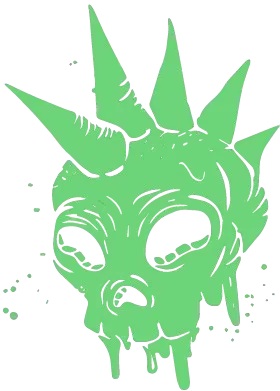 Rock na Praça logo: Cabeça estilizada de criatura verde com espinhos
                    representando a marca do evento