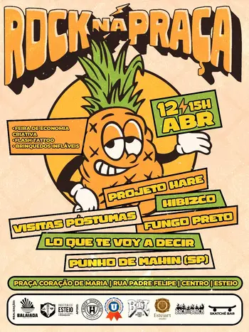 Cartaz oficial do Rock na Praça Esteio com o line-up das bandas