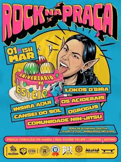 Line-up oficial Rock na Praça março de 2026 - Aniversário de Esteio RS